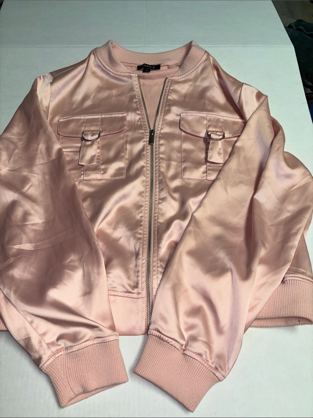 torrid Satin Blush Pink Bomber Jacket